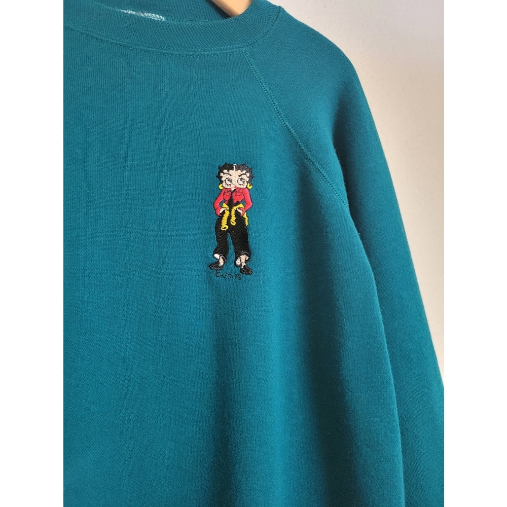VNT womens Teal crewneck with embroided Betty book sweater Size XL